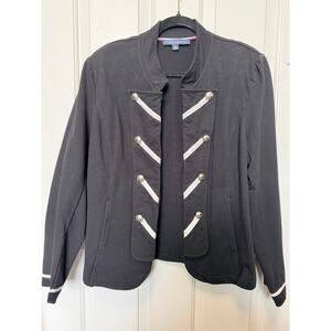 Tommy Hilfiger Military Band Jacket XL Black Knit Crest Button Open Front Blazer